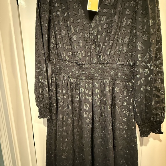 Michael Kors Black Asymmetrical Midi Dress with Bishop Sleeves - Picture 2 of 3